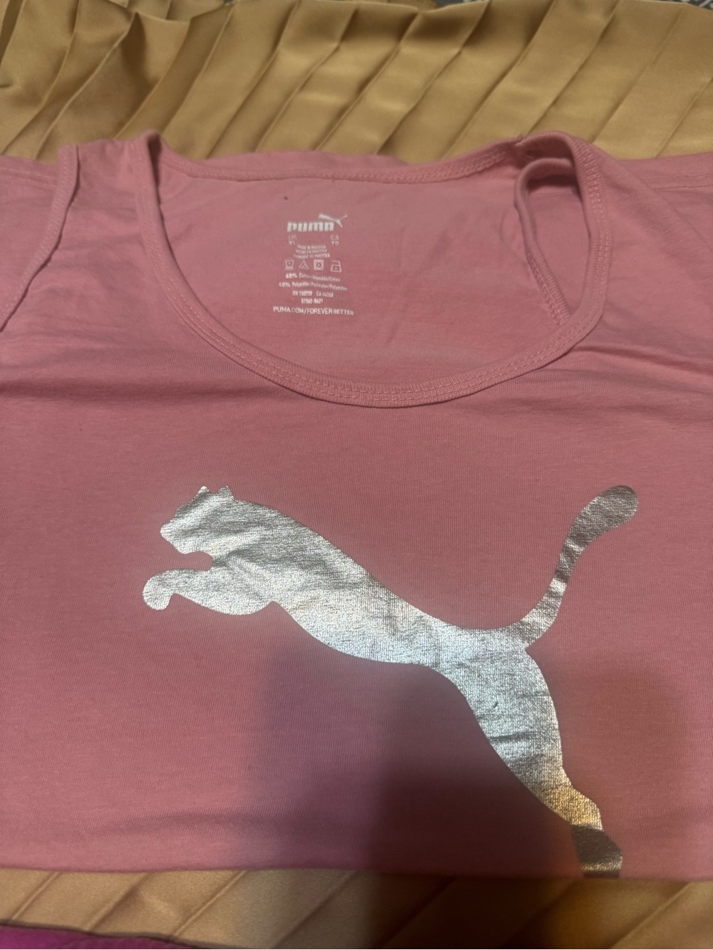 Puma Pink Tank Top with Metallic Silver Puma Cat Logo